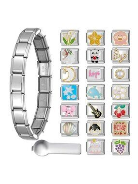 Italian Charm Bracelet Kit Stainless Steel DIY Link Bracelet With Charms Tool